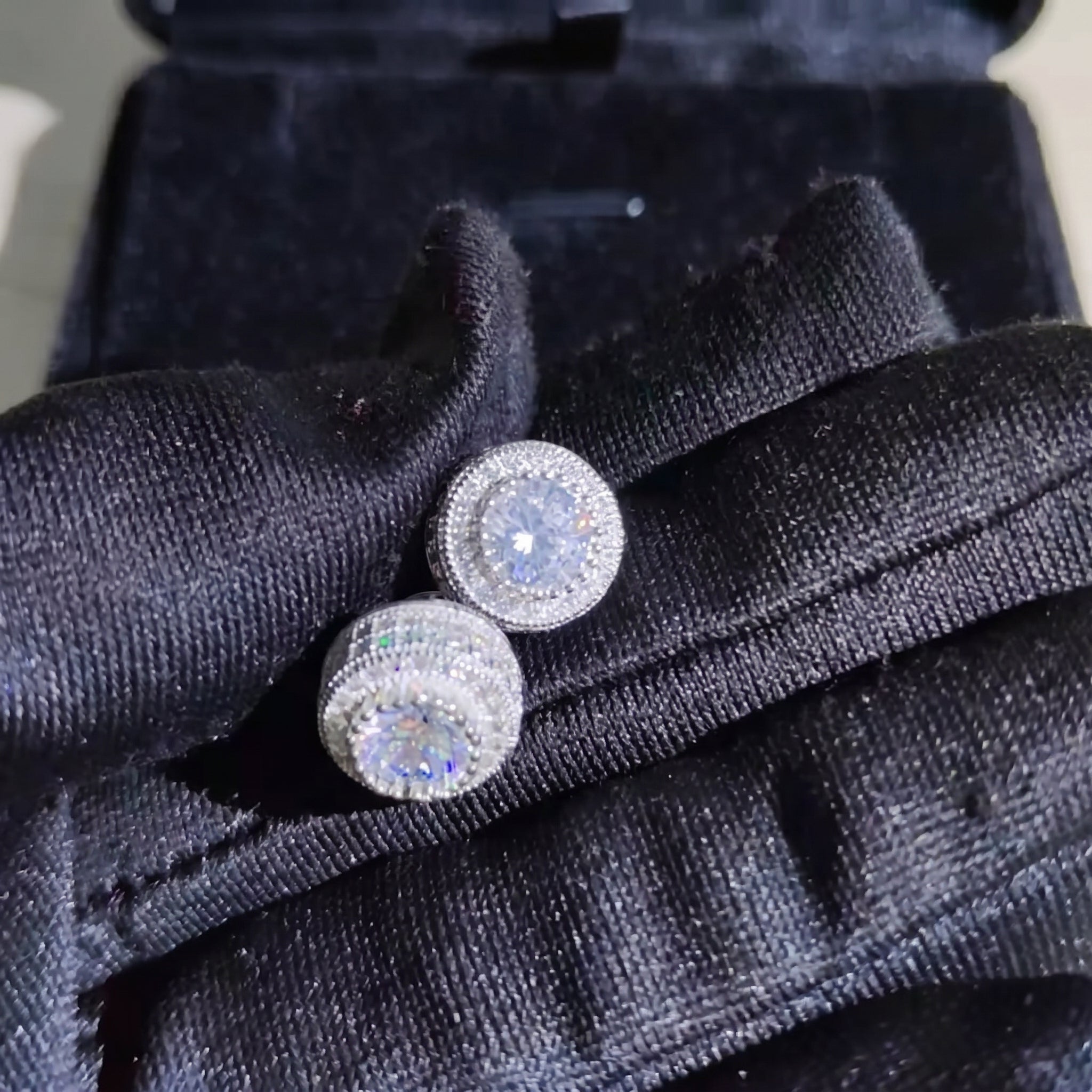 Luxurious Double Halo Round Cubic Zirconia Stud Earrings