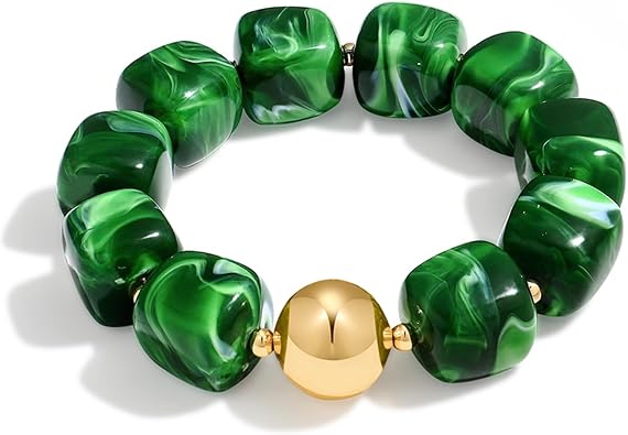 Multicolor Chunky Beaded Bracelet for Women Bold Acrylic Resin Stretch Bracelet Summer Beach Statement Bracelets Trendy Elastic Bangle Jewelry